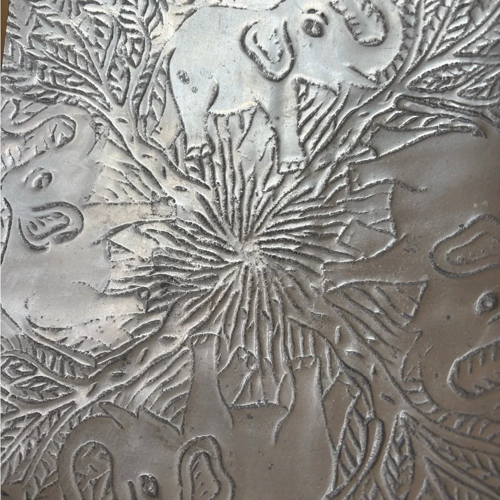 Aluminum Metal Plate/Tray w Elephant Design-9 1/2” x 9 1/2”.Made in India